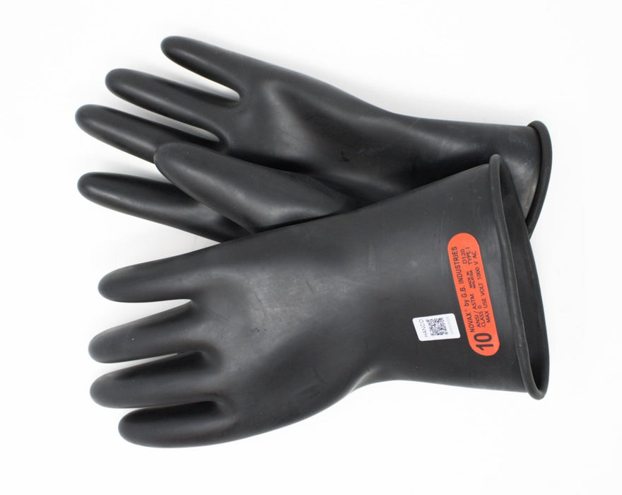 BLACK RUBBER STRAIGHT RUBBER INSULATING GLOVE PAIR, X-LARGE/ 10