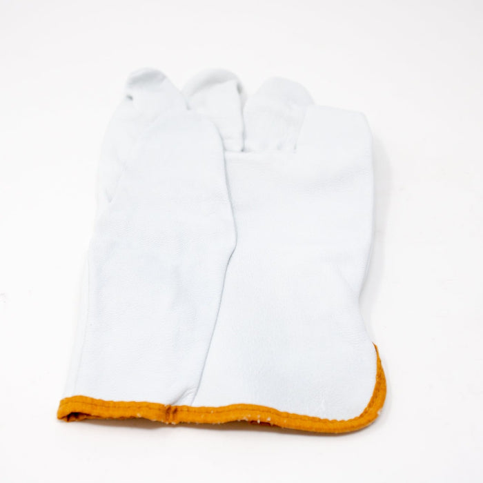 WHITE/ YELLOW LEATHER GLOVE  PROTECTOR PAIR, Sz 10 x 10" L