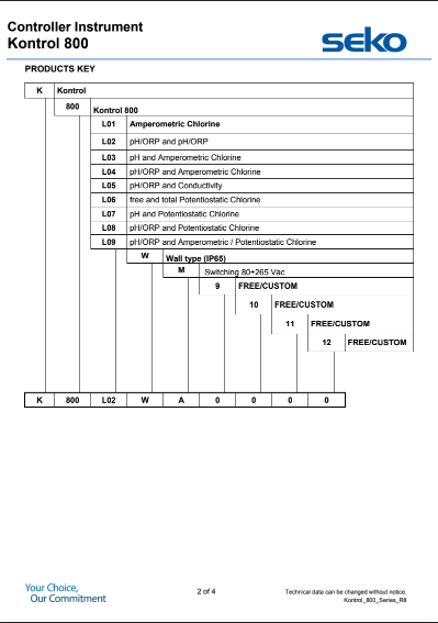 SEKO K800L07WM000 - KONTROL 800 PANEL, CHLORINE AND PH