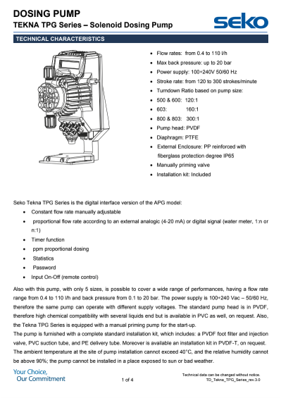 SEKO TPG603NHH0U00 - TENKA TPG 603 PVDF PUMP HEAD